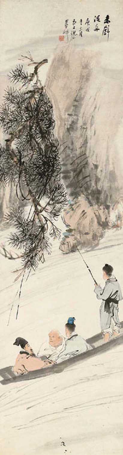 倪田 1910年作 赤壁泛舟 立轴